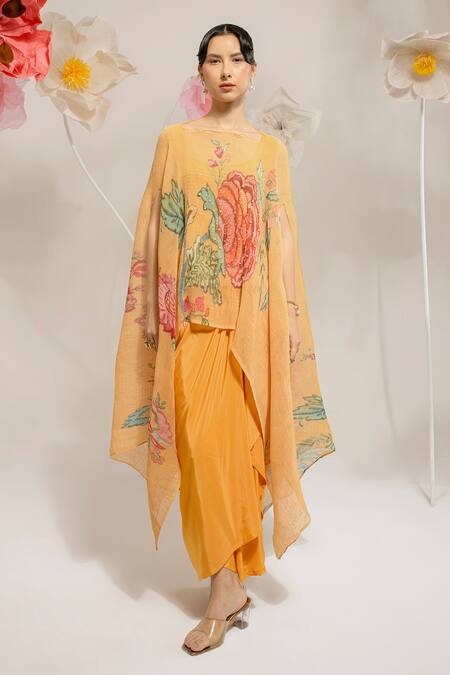 Preeti Mehta Yellow Lurex, Viscose Pearls, Embroidery Round Floral Embellished Kaftan Set Online at Aza Fashions Preeti Mehta_Yellow Lurex, Viscose Pearls, Embroidery Round Floral Embellished Kaftan Set _Online_at_Aza_Fashions