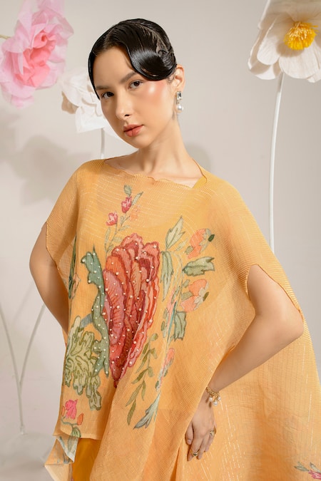 Preeti Mehta Yellow Lurex, Viscose Pearls, Embroidery Round Floral Embellished Kaftan Set at Aza Fashions Preeti Mehta_Yellow Lurex, Viscose Pearls, Embroidery Round Floral Embellished Kaftan Set _at_Aza_Fashions