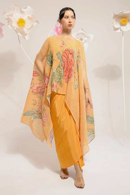 PREETI MEHTA Floral Pearl Embellished Kaftan Set 