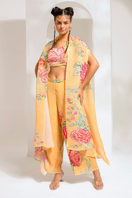 PREETI MEHTA Floral Cut Dana Cape Palazzo Set 