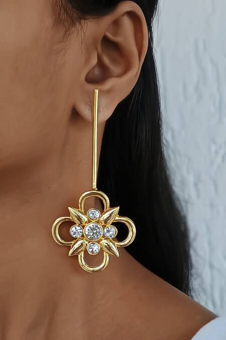 Bblingg_Gold Plated Crystals Floral Swarovski Stick Earrings _Online_at_Aza_Fashions