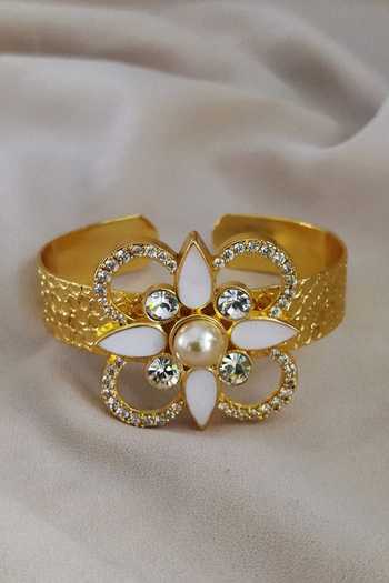 Bblingg_Gold Plated Crystals Floral Cuff Bracelet With Swarovski_Online_at_Aza_Fashions