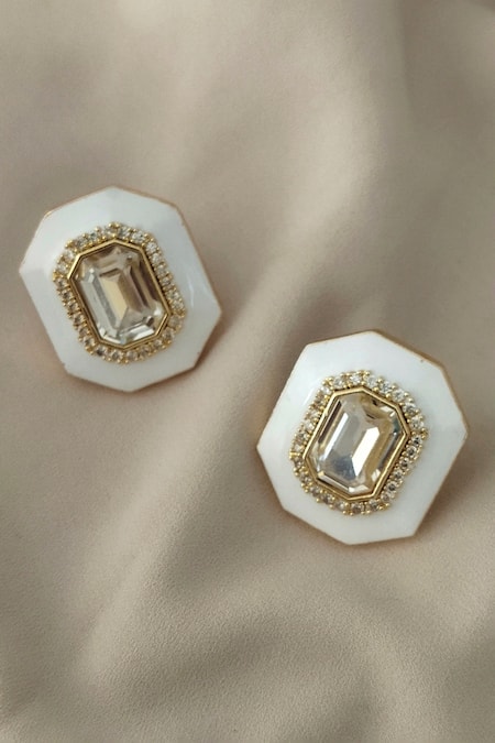 Shop Bblingg White Crystals Geometric Stud Earrings at Aza Fashions Shop_Bblingg_White Crystals Geometric Stud Earrings _at_Aza_Fashions