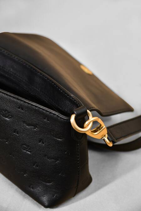 Shop Gla Black Embroidery Embossed Leather Handbag at Aza Fashions Shop_Gla_Black Embroidery Embossed Leather Handbag_at_Aza_Fashions