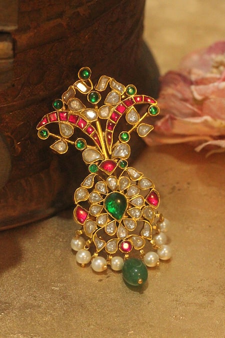 Riana Jewellery Royal Jadau Stone & Pearl Drop Embellished Kalangi 