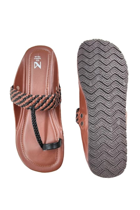 The Madras Trunk Brown Woven Strap Kolhapuri Flats 