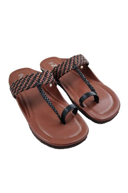 The Madras Trunk_Brown Woven Strap Kolhapuri Flats _Online_at_Aza_Fashions