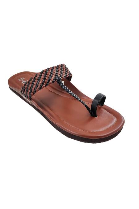 Buy_The Madras Trunk_Brown Woven Strap Kolhapuri Flats _Online_at_Aza_Fashions