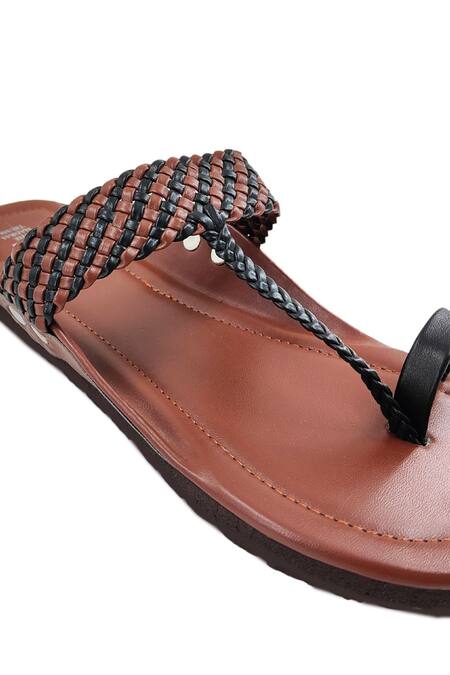 Shop_The Madras Trunk_Brown Woven Strap Kolhapuri Flats _Online_at_Aza_Fashions