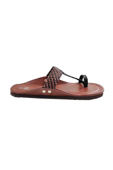 The Madras Trunk_Brown Woven Strap Kolhapuri Flats _at_Aza_Fashions