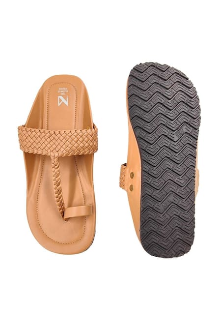 Shop The Madras Trunk Brown Faux Leather Tonal Woven Kolhapuri Flats at Aza Fashions Shop_The Madras Trunk_Brown Faux Leather Tonal Woven Kolhapuri Flats _at_Aza_Fashions