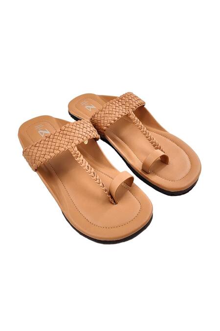 The Madras Trunk Brown Faux Leather Tonal Woven Kolhapuri Flats Online at Aza Fashions The Madras Trunk_Brown Faux Leather Tonal Woven Kolhapuri Flats _Online_at_Aza_Fashions