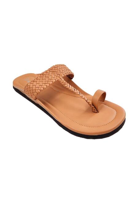 Buy The Madras Trunk Brown Faux Leather Tonal Woven Kolhapuri Flats Online at Aza Fashions Buy_The Madras Trunk_Brown Faux Leather Tonal Woven Kolhapuri Flats _Online_at_Aza_Fashions