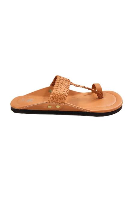 The Madras Trunk Brown Faux Leather Tonal Woven Kolhapuri Flats at Aza Fashions The Madras Trunk_Brown Faux Leather Tonal Woven Kolhapuri Flats _at_Aza_Fashions