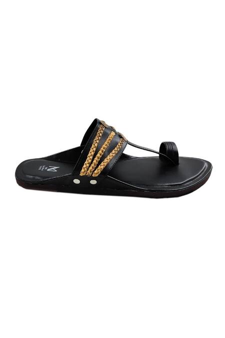 The Madras Trunk_Black Faux Leather Braided Strap Kolhapuri Flats _at_Aza_Fashions