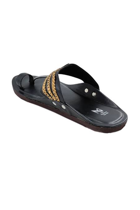 Buy_The Madras Trunk_Black Faux Leather Braided Strap Kolhapuri Flats 
