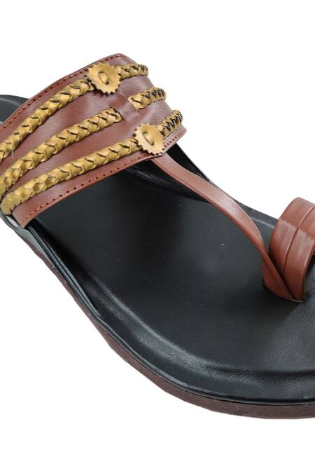 Shop_The Madras Trunk_Black Woven Contrast Strap Kolhapuri Flats _Online_at_Aza_Fashions