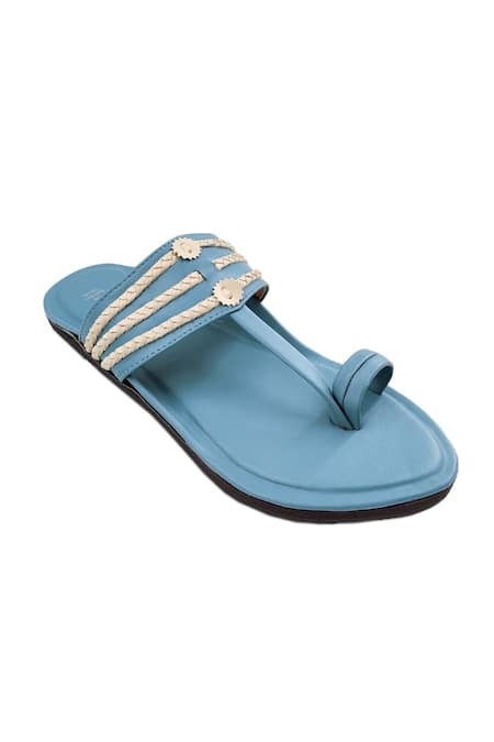 Buy The Madras Trunk Blue Woven Contrast Braided Strap Kolhapuri Flats Online at Aza Fashions Buy_The Madras Trunk_Blue Woven Contrast Braided Strap Kolhapuri Flats _Online_at_Aza_Fashions