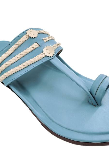 Shop The Madras Trunk Blue Woven Contrast Braided Strap Kolhapuri Flats Online at Aza Fashions Shop_The Madras Trunk_Blue Woven Contrast Braided Strap Kolhapuri Flats _Online_at_Aza_Fashions