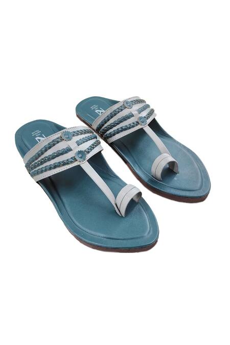 The Madras Trunk_Blue Woven Dark Braided Kolhapuri Flats _Online_at_Aza_Fashions