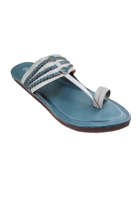 Buy_The Madras Trunk_Blue Woven Dark Braided Kolhapuri Flats _Online_at_Aza_Fashions