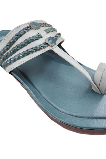 Shop_The Madras Trunk_Blue Woven Dark Braided Kolhapuri Flats _Online_at_Aza_Fashions