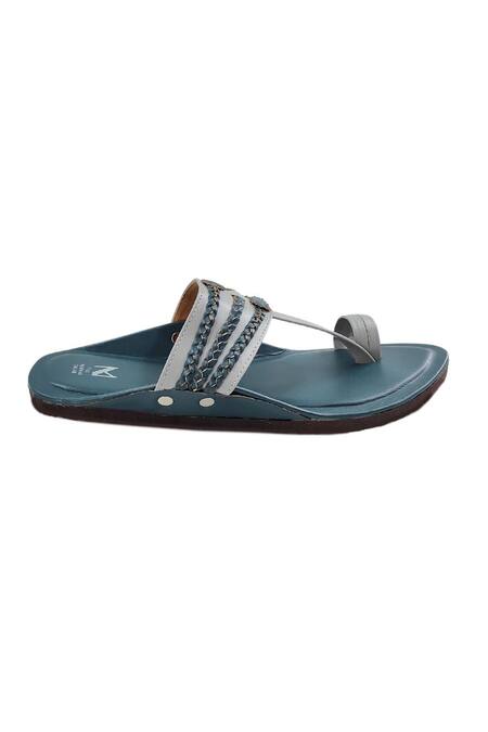 The Madras Trunk_Blue Woven Dark Braided Kolhapuri Flats _at_Aza_Fashions