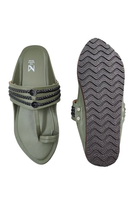 The Madras Trunk Olive Green Braided Strap Kolhapuri Flats 