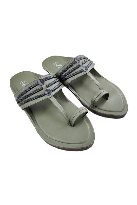 The Madras Trunk Green Woven Olive Braided Strap Kolhapuri Flats Online at Aza Fashions The Madras Trunk_Green Woven Olive Braided Strap Kolhapuri Flats _Online_at_Aza_Fashions