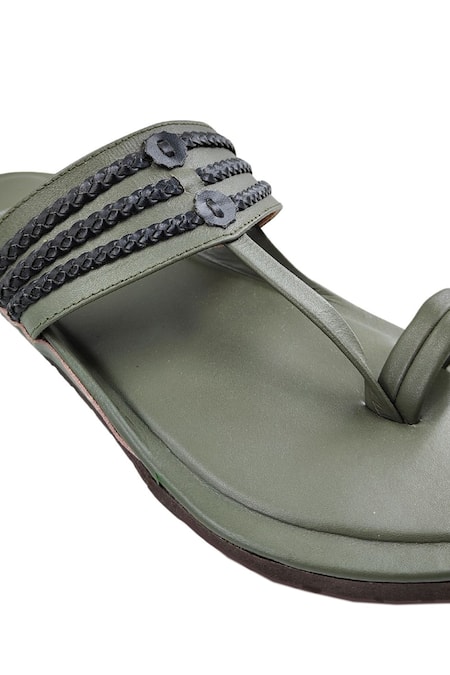 Shop The Madras Trunk Green Woven Olive Braided Strap Kolhapuri Flats Online at Aza Fashions Shop_The Madras Trunk_Green Woven Olive Braided Strap Kolhapuri Flats _Online_at_Aza_Fashions