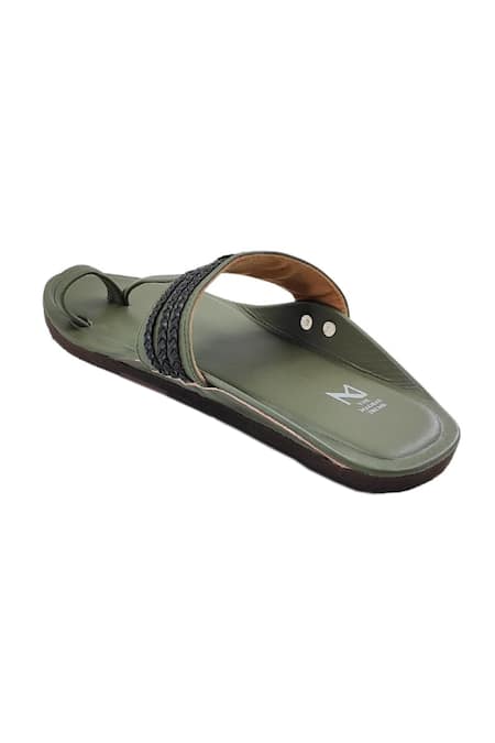 Buy The Madras Trunk Green Woven Olive Braided Strap Kolhapuri Flats Buy_The Madras Trunk_Green Woven Olive Braided Strap Kolhapuri Flats