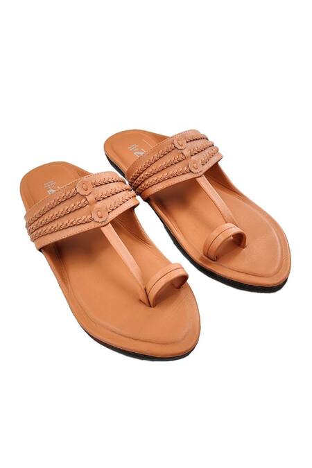 The Madras Trunk Brown Faux Leather Braided Strap Kolhapuri Flats Online at Aza Fashions The Madras Trunk_Brown Faux Leather Braided Strap Kolhapuri Flats _Online_at_Aza_Fashions