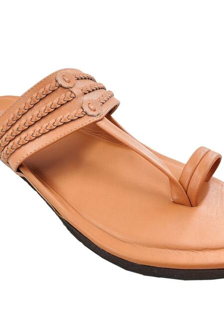 Shop The Madras Trunk Brown Faux Leather Braided Strap Kolhapuri Flats Online at Aza Fashions Shop_The Madras Trunk_Brown Faux Leather Braided Strap Kolhapuri Flats _Online_at_Aza_Fashions