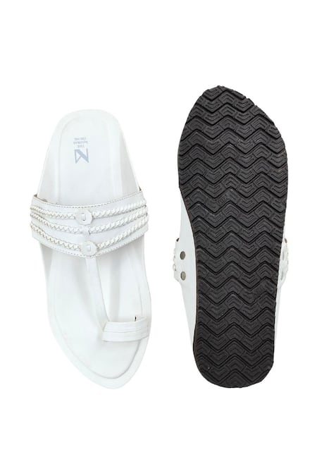 The Madras Trunk White Woven Kolhapuri Flats 