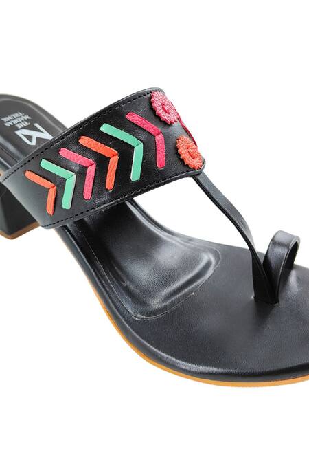 Buy The Madras Trunk Black Cut Work, Embroidery Kolhapuri Heels With Cutwork Design Online at Aza Fashions Buy_The Madras Trunk_Black Cut Work, Embroidery Kolhapuri Heels With Cutwork Design _Online_at_Aza_Fashions