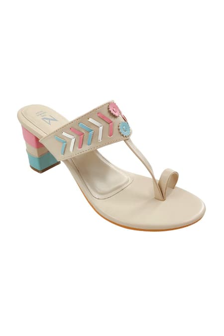 The Madras Trunk_Off White Cut Work Kolhapuri Heels _Online_at_Aza_Fashions