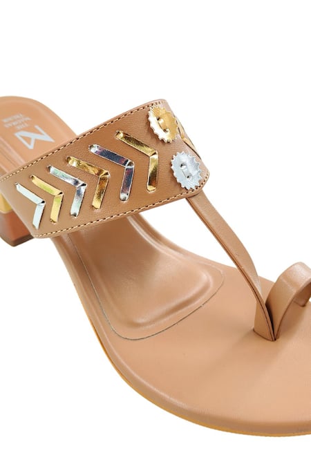 Buy_The Madras Trunk_Brown Tan Kolhapuri Metallic Cutwork Heels _Online_at_Aza_Fashions