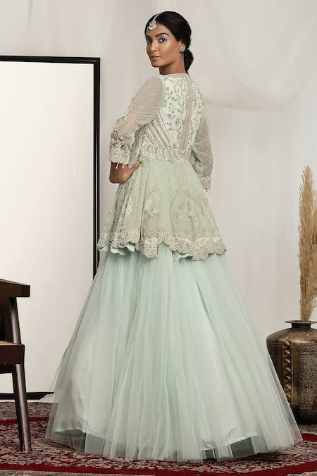 House Of Supriya Floral Embroidered Peplum Kurta & Lehenga 