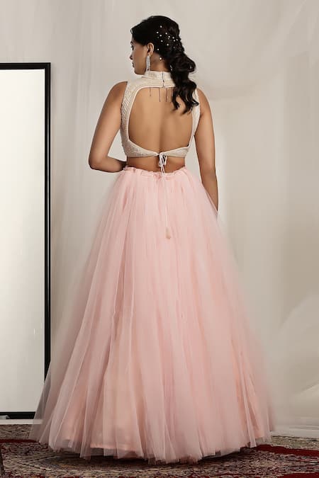 House Of Supriya Pearl Embroidered Blouse & Ball Gown Lehenga 