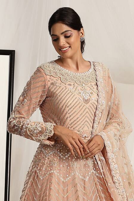 House Of Supriya Pink Net Pearls, Sequins, Beads Round Neck Floral Embroidered Anarkali And Dupatta Online at Aza Fashions House Of Supriya_Pink Net Pearls, Sequins, Beads Round Neck Floral Embroidered Anarkali And Dupatta _Online_at_Aza_Fashions