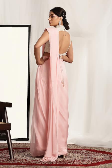 House Of Supriya Floral Embroidered Pre-Draped Saree Set 