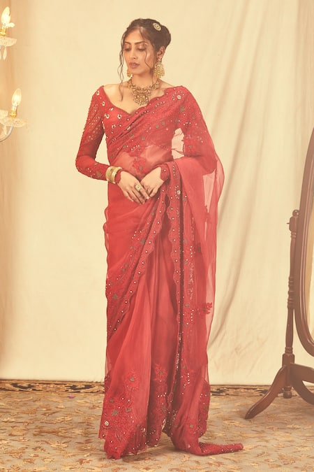 House of Three Aheli Zardozi Embroidered Saree 