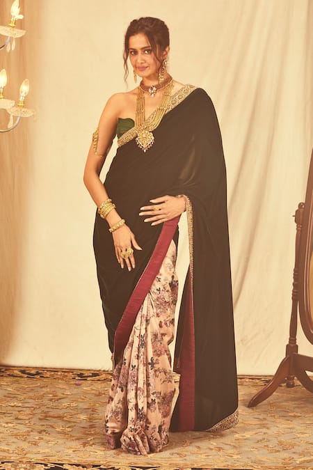 Buy House Of Three Emerald Green Velvet, Cotton Zari Zardozi Embroidered And Saree Online at Aza Fashions Buy_House Of Three_Emerald Green Velvet, Cotton Zari Zardozi Embroidered And Saree _Online_at_Aza_Fashions