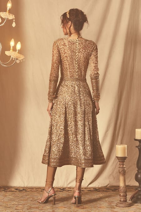 House Of Three Gold Zardozi Embroidered Anarkali 