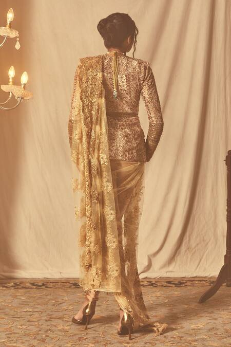 House Of Three Tonal Zardozi Embroidered Peplum Jacket 