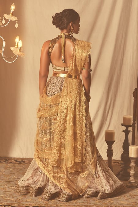 House Of Three Gold Sequin Embellished High Neck Blouse 