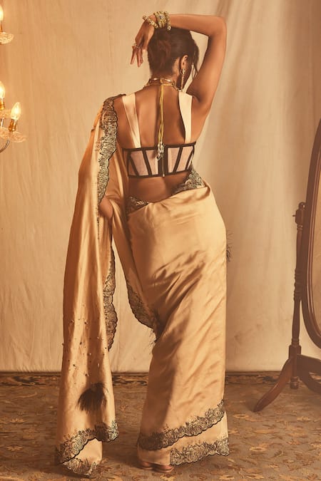 House Of Three Bead Embellished Champagne Beige Corset 