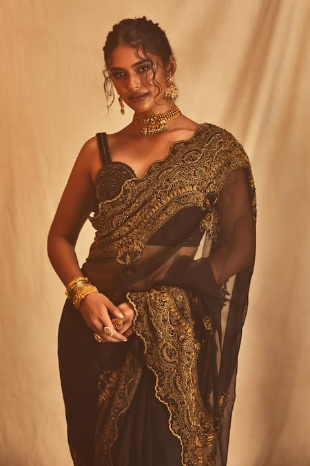 House Of Three Black Net, Satin Stones, Beads Sweetheart Neck Embroidered Corset Online at Aza Fashions House Of Three_Black Net, Satin Stones, Beads Sweetheart Neck Embroidered Corset _Online_at_Aza_Fashions