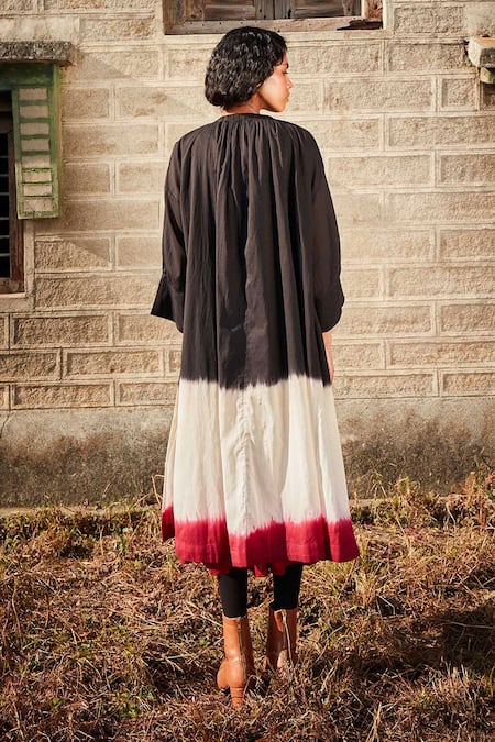 Kharakapas Black & Pink Shibori Tie Dye Midi Dress Set 