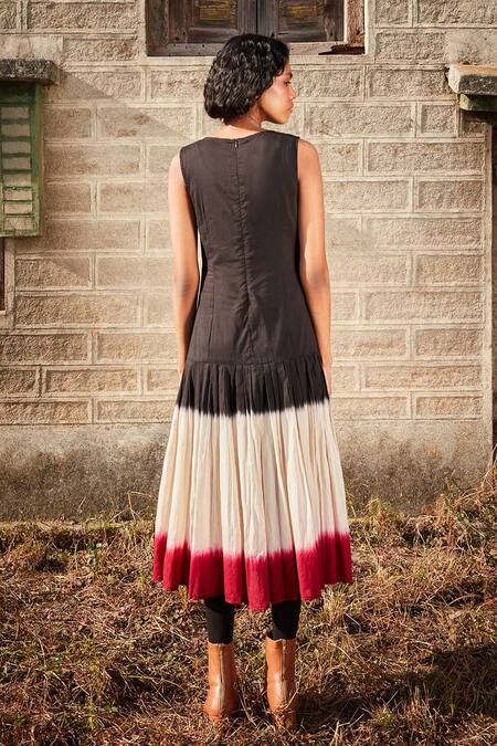Shop_Kharakapas_Black Cotton Scoop , Round And Pink Shibori Tie Dye Midi Dress Set _Online_at_Aza_Fashions